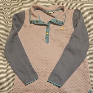 L.L. Bean Womens Quilted Pullover in Light Lavender with Slate Blue Sleeves
